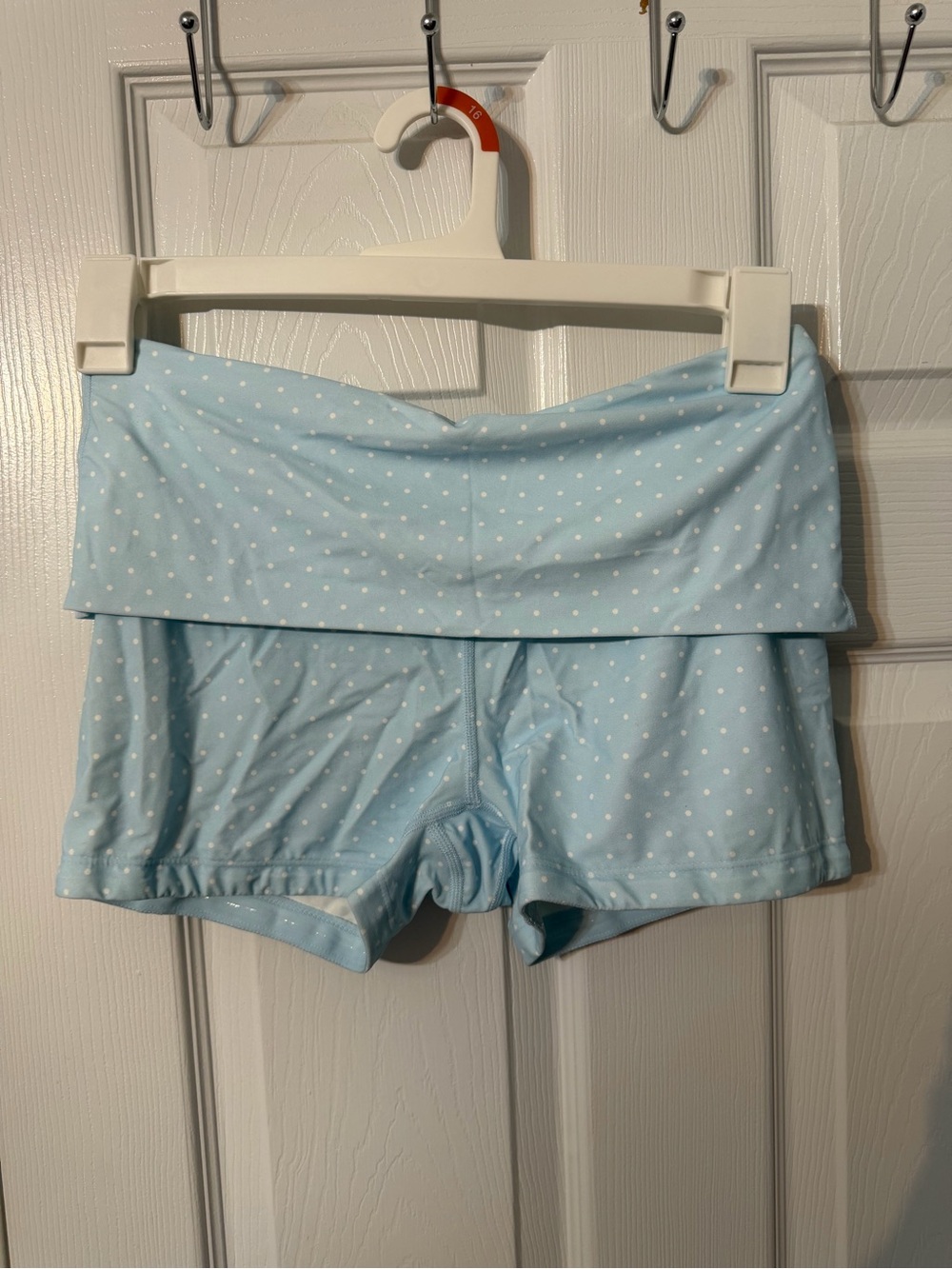 JoyLab Light Blue Polka Dot Fold-Over Waist Athletic Shorts